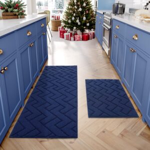 hicorfe kitchen rugs and mats sets,2 pieces super absorbent polypropylene non-slip rug,soft comfort floor mat,washable for kitchen,hallway,office,sink,laundry(20" x 31.5"+20" x 48",navy blue)