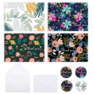 utron 32 pcs thank you cards with envelopes, painted florals thank you cards, envelopes and stickers thank you notes, wedding thank you cards with envelopes