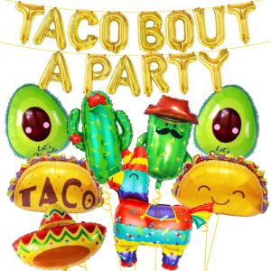 big taco party decorations set, 24pcs fiesta party decorations, taco bout a party decorations with mexican balloons, cactus, taco, avocado, sombrero, donkey balloons for cinco de mayo