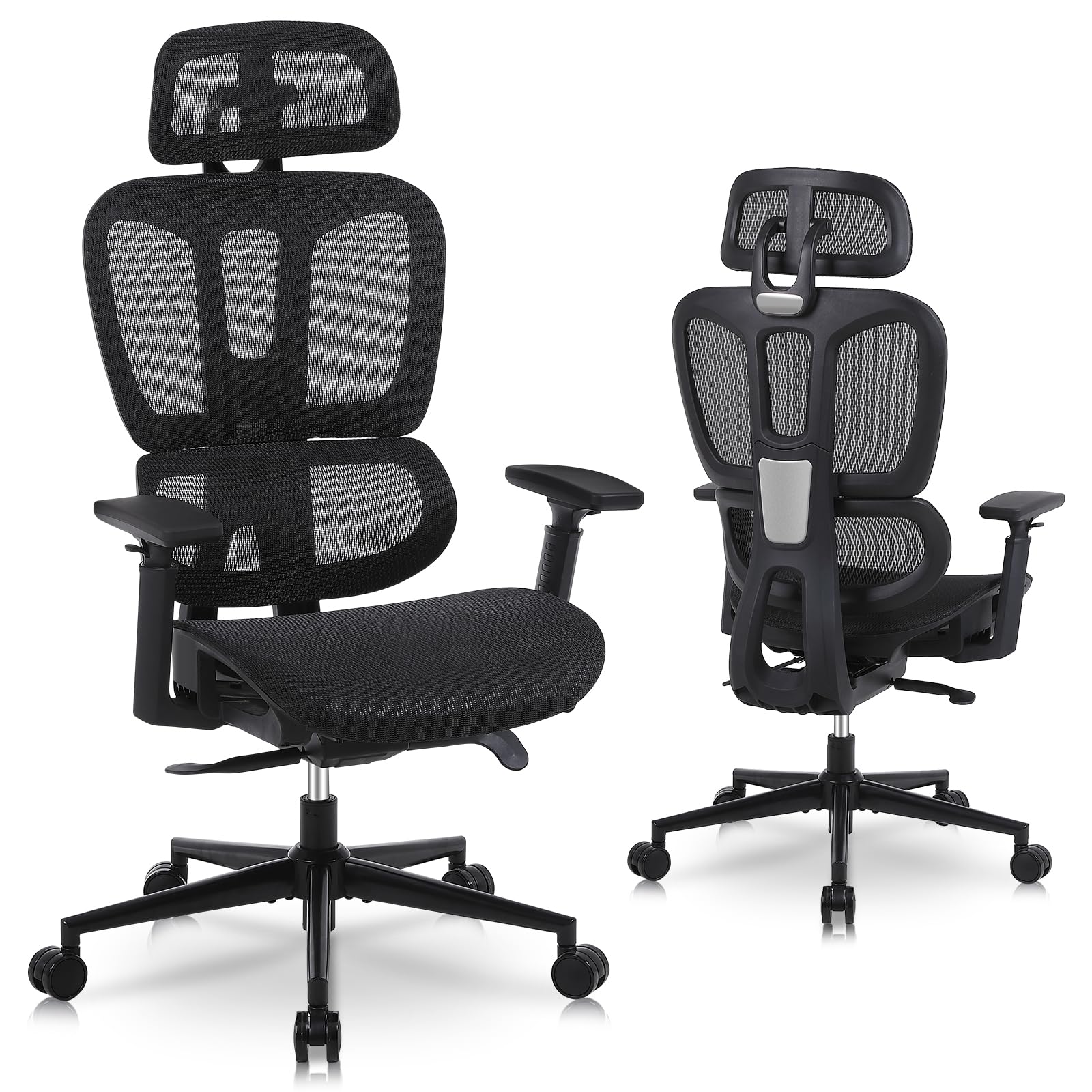 Youhauchair Ergonomic Office Chair with Lumbar Support, High Back Home Office Chairs with Adjustable Seat Depth, 3D Armrests & Headrest, Rolling Desk Chair, Mesh Computer Chair, Black