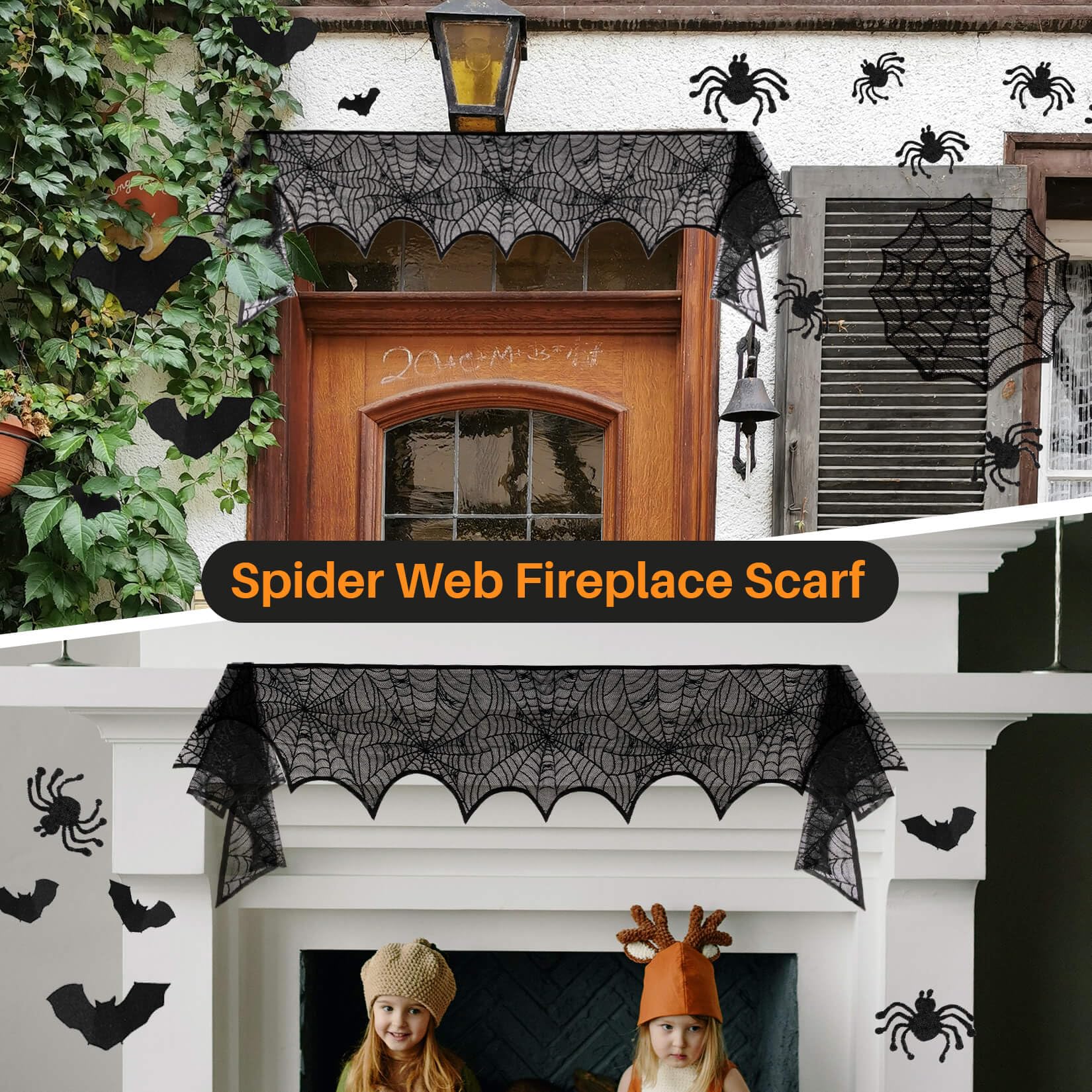 Halloween Party Decorations Indoor - Halloween Decor Set included Spider Web Fireplace Scarf Spider Web Table Runner And Cobweb Lampshade Perfect for Halloween Home Party Supplies Spider Web Decorati