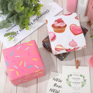 AnyDesign 10 Sheet Donut Wrapping Paper Sweet Treat Gift Wrap Paper Bulk Folded Flat Cupcake Candy Decorative DIY Art Craft Paper for Birthday Wedding Baby Shower Party Gift Decor, 19.7 x 27.6 Inch