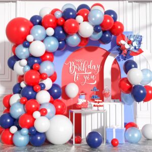 red white blue balloon arch kit, navy blue pearl light blue red white latex balloons, blue red birthday balloon garland, 5 10 18 inch party balloons for baby shower birthday wedding graduation party