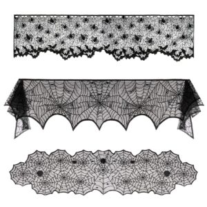 halloween party decorations indoor - halloween decor set included spider web fireplace scarf spider web table runner and cobweb lampshade perfect for halloween home party supplies spider web decorati