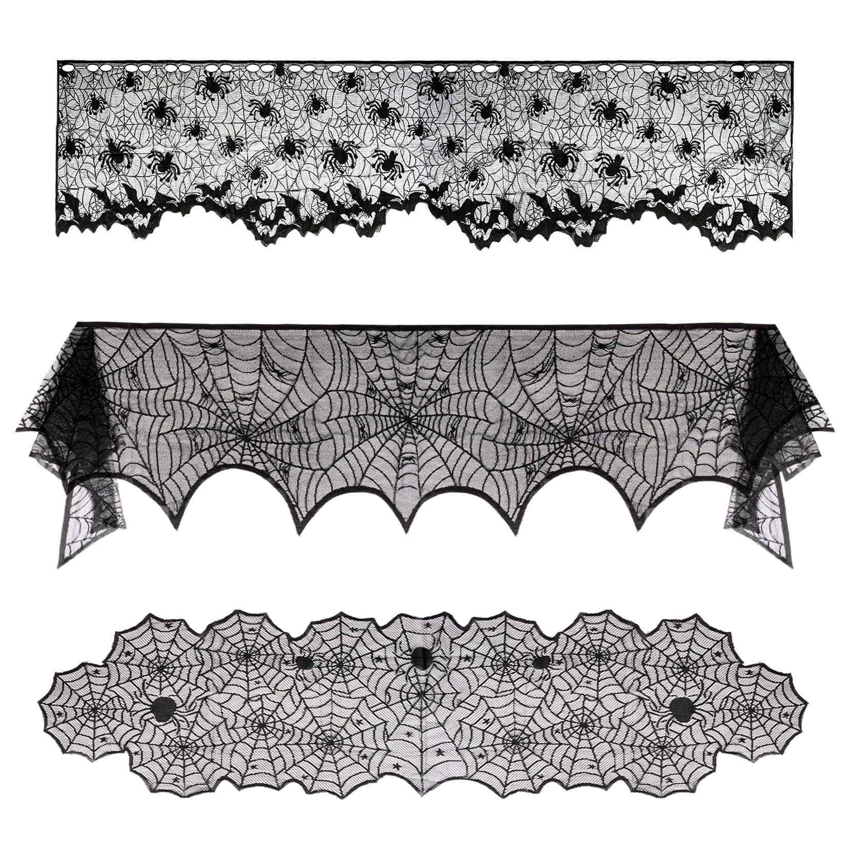 Halloween Party Decorations Indoor - Halloween Decor Set included Spider Web Fireplace Scarf Spider Web Table Runner And Cobweb Lampshade Perfect for Halloween Home Party Supplies Spider Web Decorati