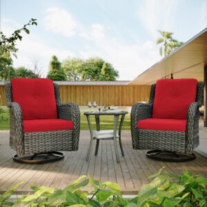 Gardenbee Outdoor Swivel Rocker Patio Chairs Set of 4 - Outdoor Wicker Patio Conversation Sets 4 Pieces with Olefin Fabric Cushions Suitable for Backyard Deck and Porch, Red