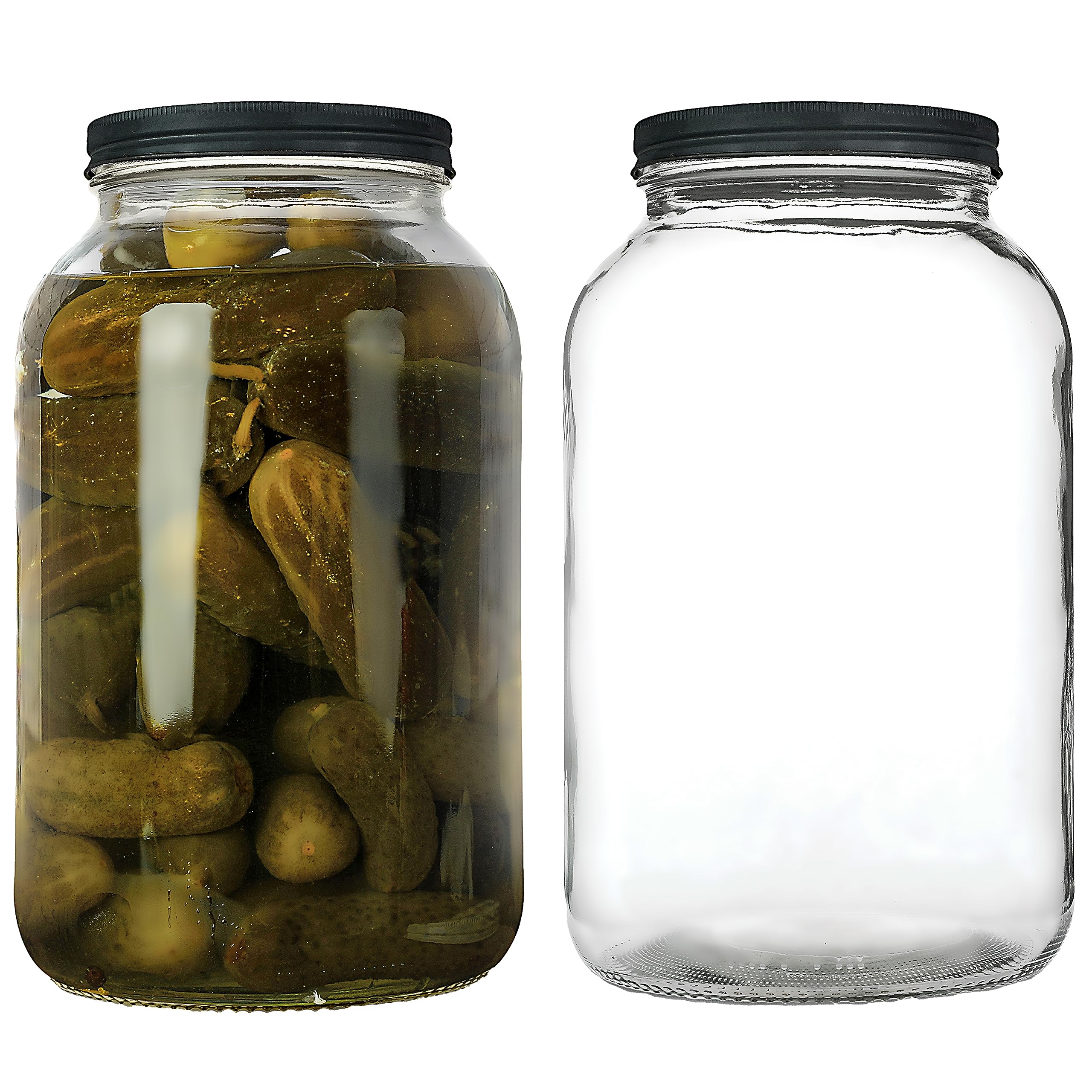 kitchentoolz 1 Gallon Mason Jars Wide Mouth with Lid - Large Glass Pickled Egg Jar - 128 oz - Pickling, Storing, Brewing, and Fermenting - Airtight Cap - Pack of 2