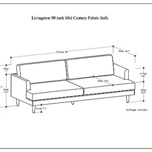 SIMPLIHOME Livingston Mid-Century Modern 90 Inch Wide Sofa in Mist Grey Woven-Blend Fabric, For the Living Room and Family Room