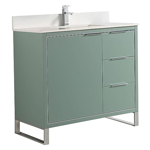 Fine Fixtures Opulence Collection 36 in. W x 18 in. D x 33 in. H Bathroom Vanity in Mint Green with White Matte Sintered Stone Sink - Chrome Hardware