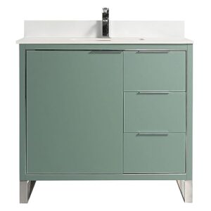 Fine Fixtures Opulence Collection 36 in. W x 18 in. D x 33 in. H Bathroom Vanity in Mint Green with White Matte Sintered Stone Sink - Chrome Hardware