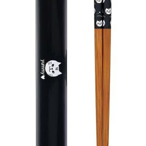 JapanBargain 4921, Japanese Portable Chopsitcks with Case 8.75 inch Bamboo Chopsticks and Lacquered Plastic Case, Kitty Cat, Made in Japan, 1 Pack