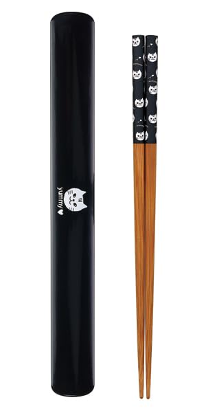 JapanBargain 4921, Japanese Portable Chopsitcks with Case 8.75 inch Bamboo Chopsticks and Lacquered Plastic Case, Kitty Cat, Made in Japan, 1 Pack