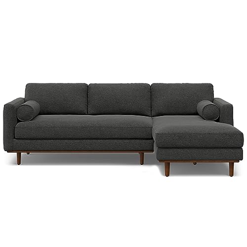 SIMPLIHOME Morrison Right Sectional Sofa in Woven-Blend Recycled Polyester Fabric, Charcoal Grey, 102-inches Wide, L-Shaped Couch with Right Chaise for the Living Room and Family Room