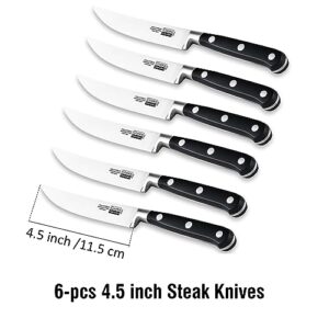 Cooks Standard Steak Knives Set 6-Piece, High Carbon Stainless Steel Classic Sharp Kitchen Steak Knife, Ergonomic Handle,Black