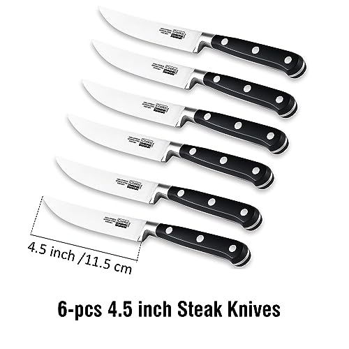 Cooks Standard Steak Knives Set 6-Piece, High Carbon Stainless Steel Classic Sharp Kitchen Steak Knife, Ergonomic Handle,Black