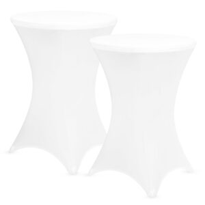 fixwal cocktail table covers, 2 pack 32x43 white round table cover, spandex stretch table cloth for party, wedding, birthday, banquet