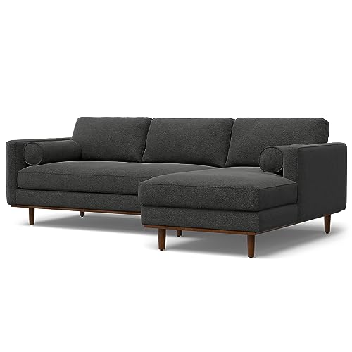 SIMPLIHOME Morrison Right Sectional Sofa in Woven-Blend Recycled Polyester Fabric, Charcoal Grey, 102-inches Wide, L-Shaped Couch with Right Chaise for the Living Room and Family Room