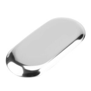 Trinket Tray, Stainless Steel Decorative Tray Oval Vanity Tray Small Perfume Tray for Perfume, Cosmetics, Jewelry, Makeup or Tea Fruit (18 * 8cm/7.1 * 3.2in, Silver)