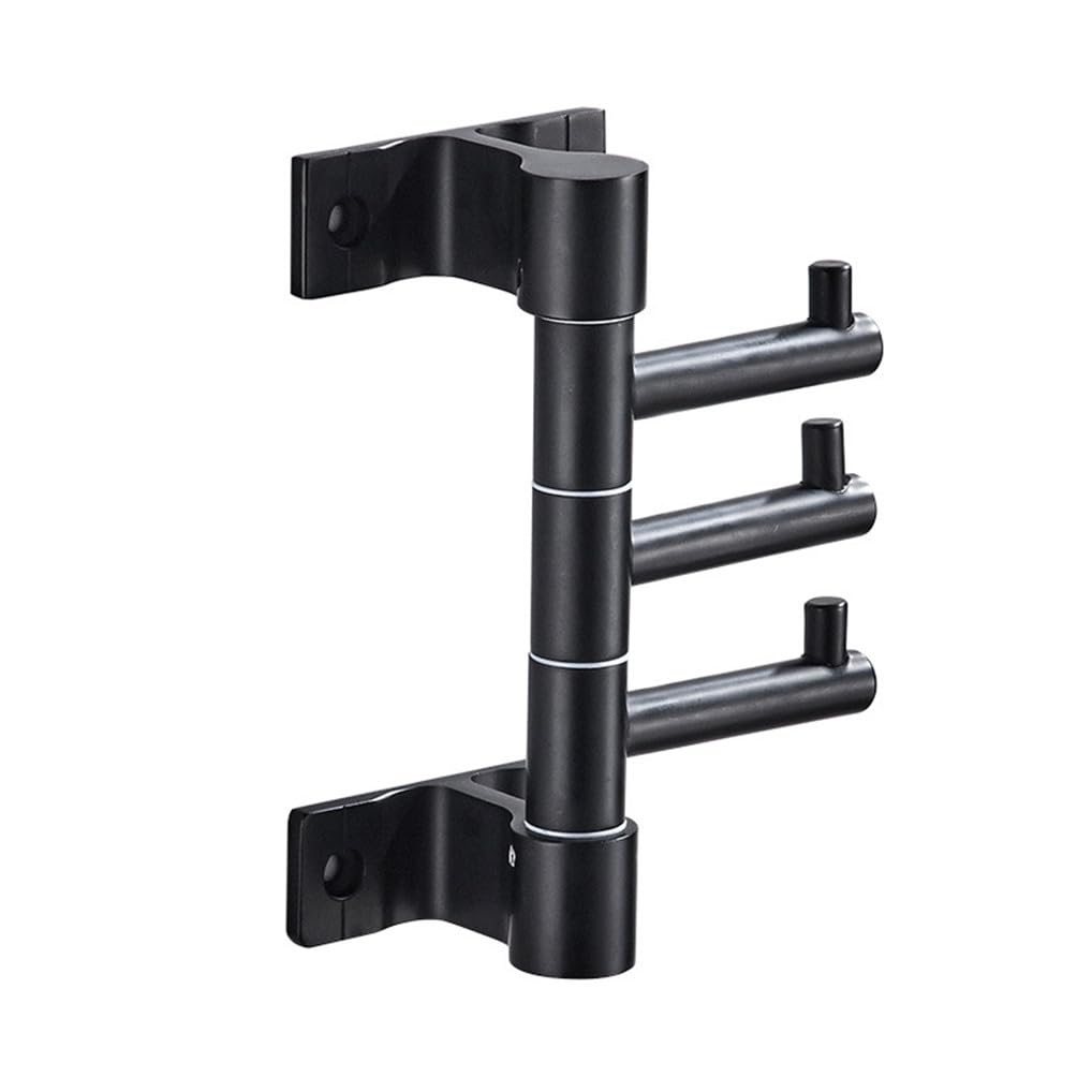 Swivel Towel Hooks Wall Coat Rack with 3 Swivel Arms, Towel Hooks for Bathrooms,Heavy Duty Wall Clothes Hooks, Wall Mounted Swivel Coat Rack Hat Rack(Black, 3 Arms)