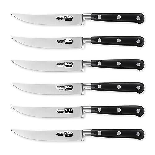 Cooks Standard Steak Knives Set 6-Piece, High Carbon Stainless Steel Classic Sharp Kitchen Steak Knife, Ergonomic Handle,Black