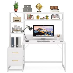 LITTLE TREE Computer Desk with Drawers and Hutch, Rustic Office Desk with Storage Shelves for Home Office