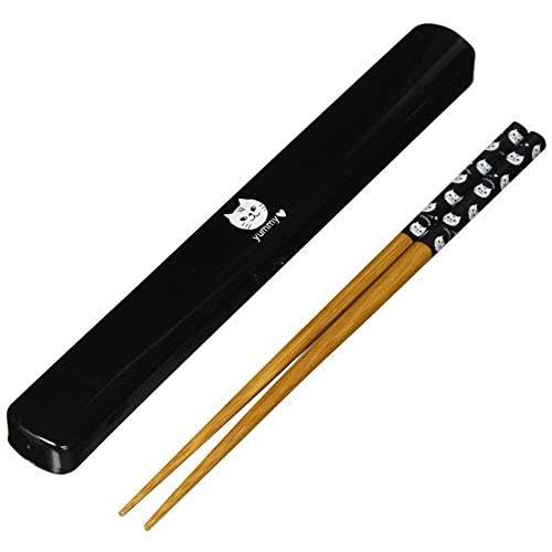 JapanBargain 4921, Japanese Portable Chopsitcks with Case 8.75 inch Bamboo Chopsticks and Lacquered Plastic Case, Kitty Cat, Made in Japan, 1 Pack