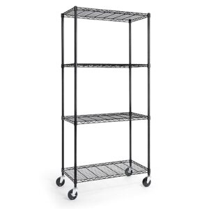 caphaus nsf commercial grade heavy duty wire shelving w/wheels, leveling feet & liners, storage metal shelf, garage shelving storage, utility wire rack storage shelves, 36 x 18 x 76 4-tier no liner