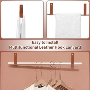 simarro 4Pcs PU Leather Hook Lanyard, Wall Hanging Straps Hanger Wall Mounted Hooks Towel Hook Curtain Rod Holder for Bathroom Kitchen Bedroom Boho Style Decor (Brown)