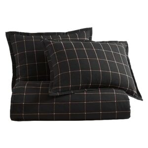 HiEnd Accents Windowpane 3 Piece Super Queen Duvet Cover Set, Black Plaid Bedding Set, Classic Modern Rustic Bed Set, 1 Duvet Cover and 2 Pillow Shams