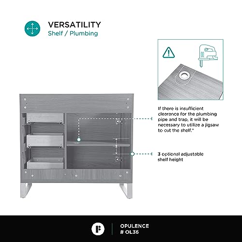 Fine Fixtures Opulence Collection 36 in. W x 18 in. D x 33 in. H Bathroom Vanity in Mint Green with White Matte Sintered Stone Sink - Chrome Hardware