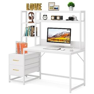 little tree computer desk with drawers and hutch, rustic office desk with storage shelves for home office