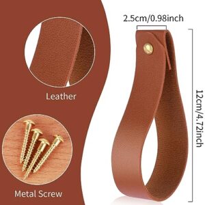 simarro 4Pcs PU Leather Hook Lanyard, Wall Hanging Straps Hanger Wall Mounted Hooks Towel Hook Curtain Rod Holder for Bathroom Kitchen Bedroom Boho Style Decor (Brown)