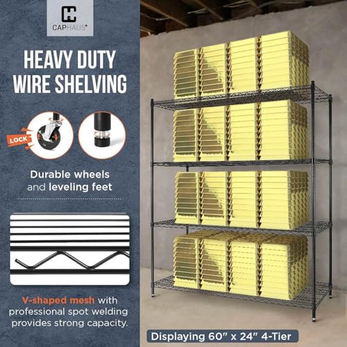 CAPHAUS NSF Commercial Grade Heavy Duty Wire Shelving w/Wheels, Leveling Feet & Liners, Storage Metal Shelf, Garage Shelving Storage, Utility Wire Rack Storage Shelves, 36 x 18 x 76 4-Tier No Liner