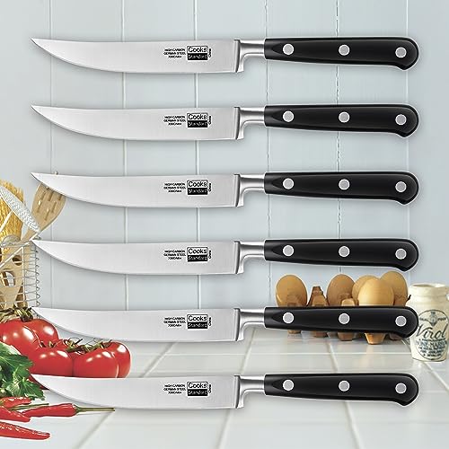 Cooks Standard Steak Knives Set 6-Piece, High Carbon Stainless Steel Classic Sharp Kitchen Steak Knife, Ergonomic Handle,Black