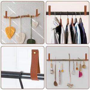 simarro 4Pcs PU Leather Hook Lanyard, Wall Hanging Straps Hanger Wall Mounted Hooks Towel Hook Curtain Rod Holder for Bathroom Kitchen Bedroom Boho Style Decor (Brown)