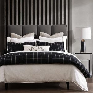 hiend accents windowpane 3 piece super queen duvet cover set, black plaid bedding set, classic modern rustic bed set, 1 duvet cover and 2 pillow shams