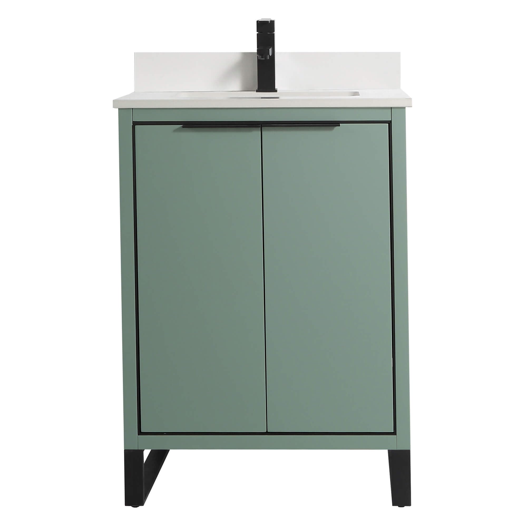 Fine Fixtures Opulence Collection 24 in. W x 18 in. D x 33 in. H Bathroom Vanity in Mint Green with White Matte Sintered Stone Sink - Black Hardware