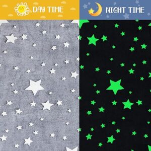 Glow in The Dark Throw Blanket Christmas Birthday Gifts for Kids, Flannel Fleece Blanket Soft Warm Cozy Kids Blanket for Boys Girls, 47 x 59 Inches (Moon, Star,4 Pieces)