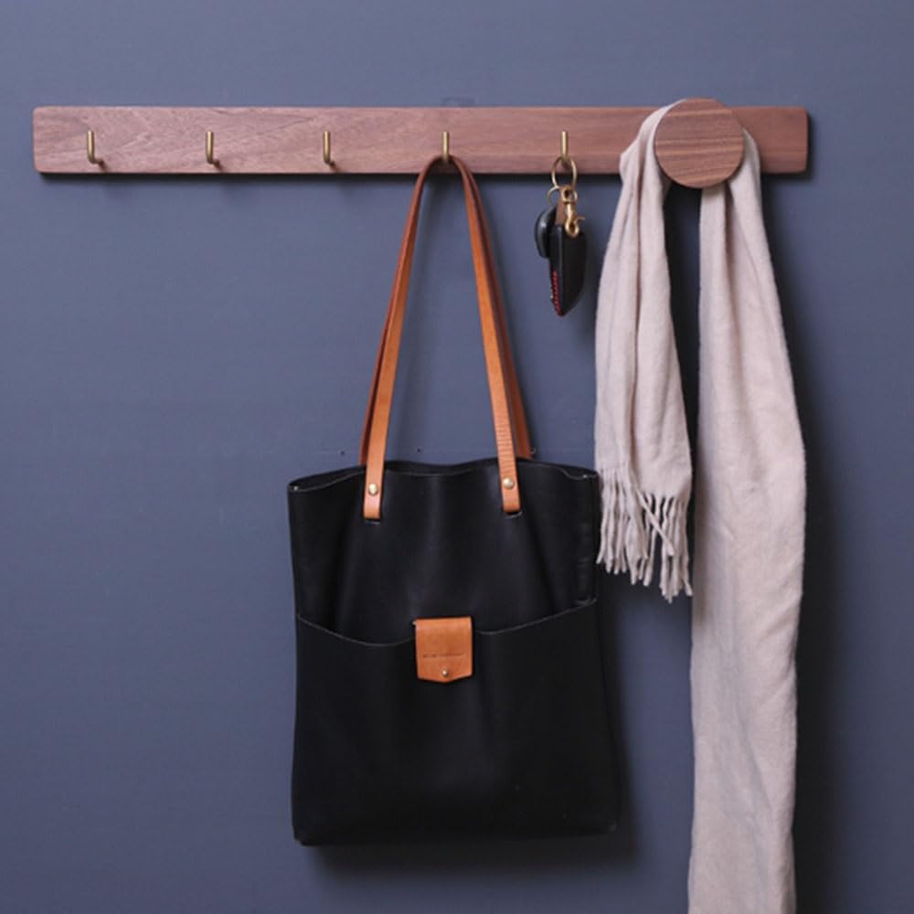 BBAUER Coat Hooks with Shelf, Walnut Wood, Wooden Creative Entryway Wardrobe Bedroom Wall Hooks, Wall-Mounted Coat Rack (19.7″/50cm, 27.6″/70cm) (Color : 50 * 11 * 11cm/19.7 * 4.3 * 4.3in)