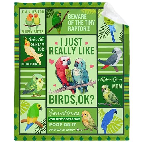 Parrot Cockatiel Collage Blanket, Gift for Teen Men Women Parrot Lover, I Just Really Like Birds, Soft Lightweight Plush Flannel Throw, for Bed Sofa Office Room Decoration 40''x 50'' for Kids/Child