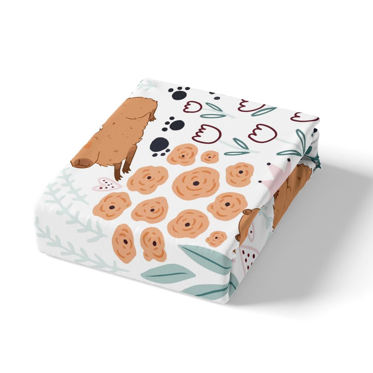 Capybara Bed Sheet Set Full Size, Cute Capybara Bedding Set for Kids Toddler Capybara and Flowers Fitted Sheet Cute Capybara Animal Bed Cover with 2 Pillow Case (No Flat Sheet)