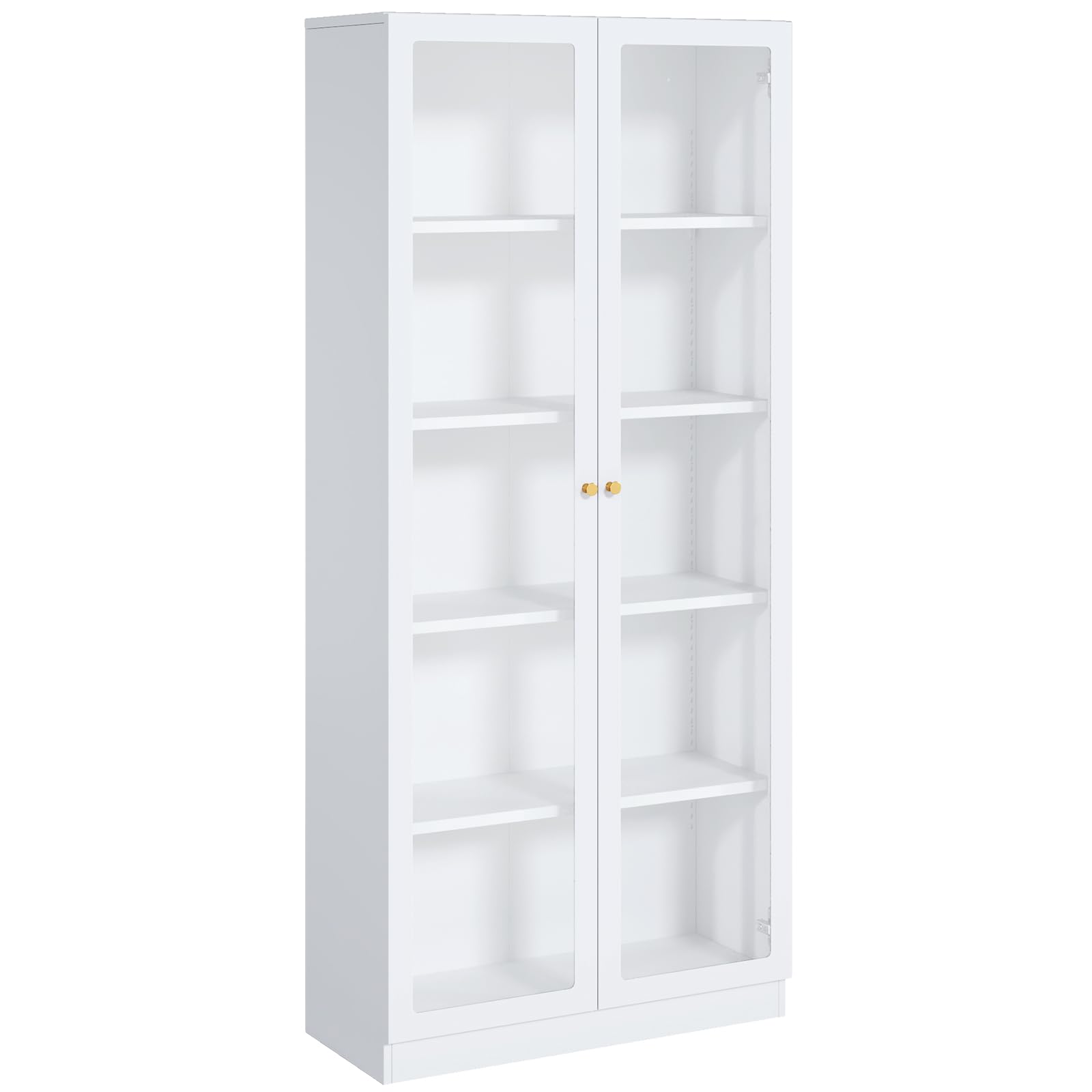 IRONMIX Metal Bookcase with Acrylic Door and Adjustable Shelves, 70.87" H 31.5" W Storage Cabinet 5 Tier, Dust Proof Display Shelf, White