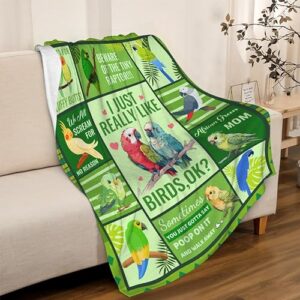 Parrot Cockatiel Collage Blanket, Gift for Teen Men Women Parrot Lover, I Just Really Like Birds, Soft Lightweight Plush Flannel Throw, for Bed Sofa Office Room Decoration 40''x 50'' for Kids/Child