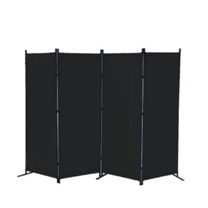 Room Divider 4-Panel Privacy Screen with 3 Support Foot, Portable Screen Steel Frame with Hook&Loop for Home, Office, Classroom, Studio, Meeting Black