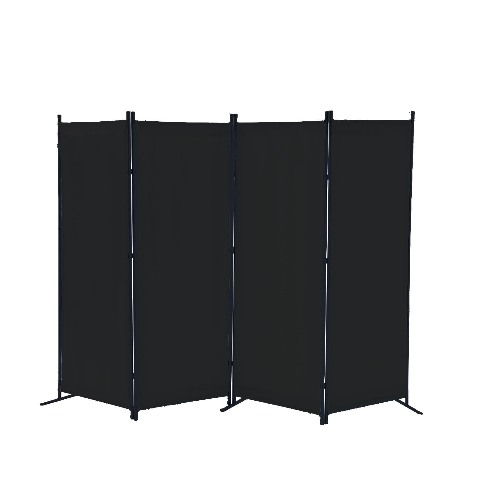 Room Divider 4-Panel Privacy Screen with 3 Support Foot, Portable Screen Steel Frame with Hook&Loop for Home, Office, Classroom, Studio, Meeting Black