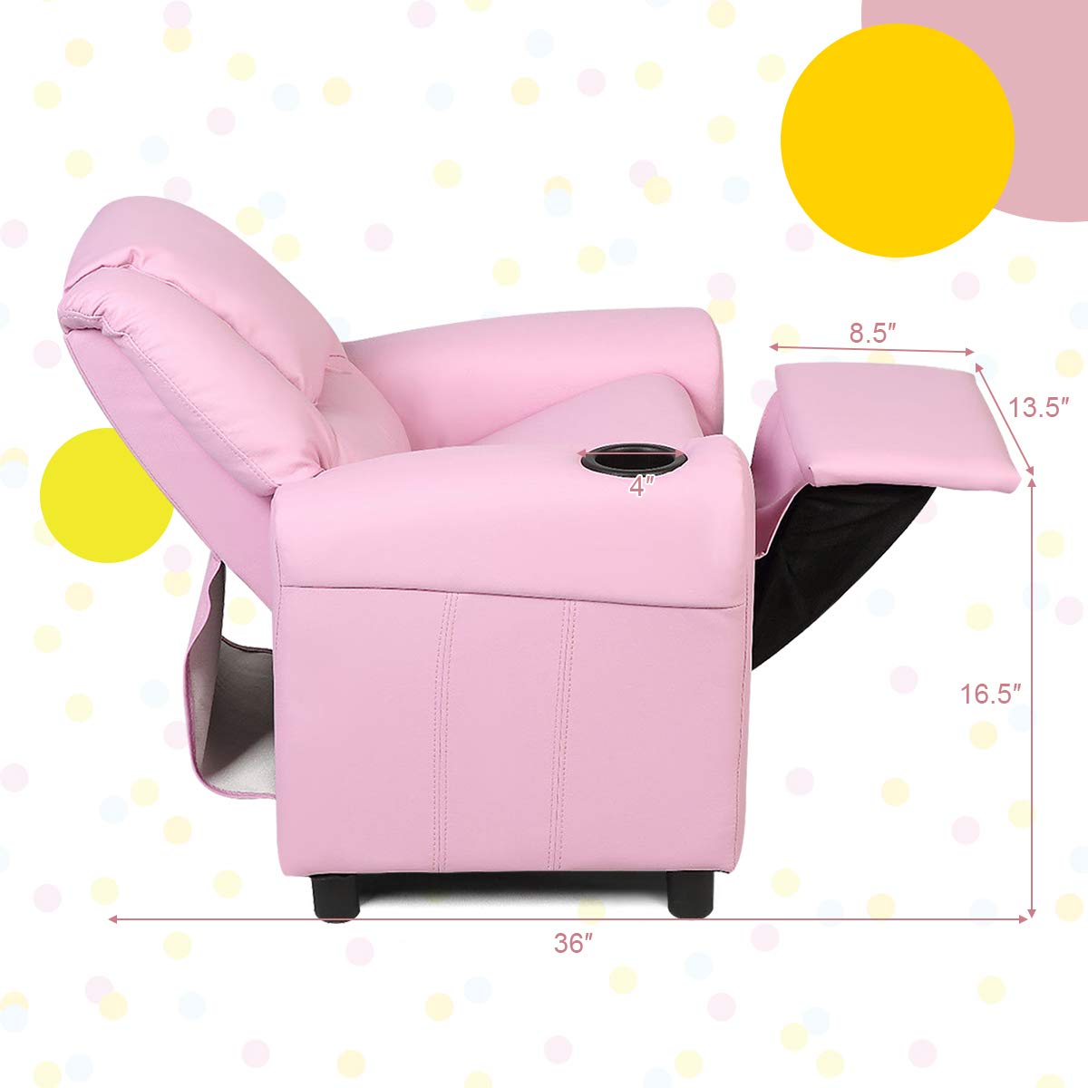 BETTARY Kids Recliner Chair, Children PU Leather Lounge Chair with Adjustable Backrest, Footrest, Headrest & Cup Holder, Toddler Couch for Boys & Girls, Pink