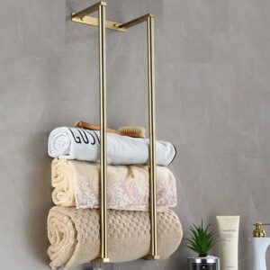 Bathroom Towel Rack for Rolled Towels, Wall Mounted Towel Storage Rack for Bathroom Organization, Stainless Steel Towel Storage Holder Can Holds Up to 6 Large Bath Towels (Gold)