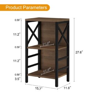 MNEETRUNG Small Bookcase,3 Tier Industrial Short Bookshelf with Metal Frame and Backboard,Rustic Brown Low Bookshelf, Small Office Book Shelf for Small Spaces, Living Room, Bedroom and Home Office