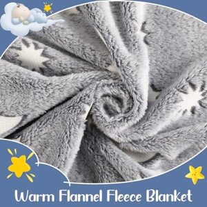 Glow in The Dark Throw Blanket Christmas Birthday Gifts for Kids, Flannel Fleece Blanket Soft Warm Cozy Kids Blanket for Boys Girls, 47 x 59 Inches (Moon, Star,4 Pieces)