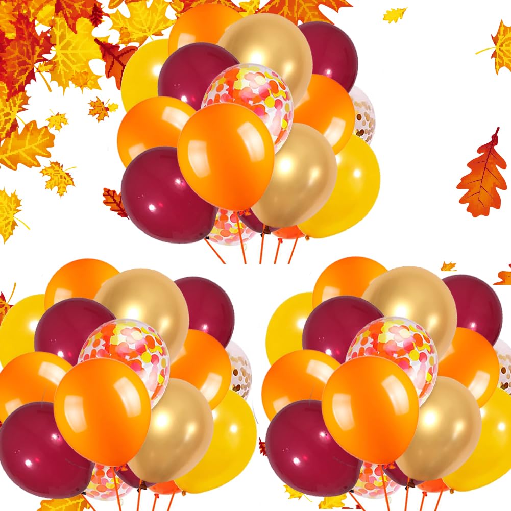 Fall Balloons Thanksgiving Balloons Balloons Orange Yellow Burgundy Gold and Confetti Balloons Autumn Theme Decorations for Baby Shower Birthday Wedding Bridal Boys Girls Thanksgiving Party Decor